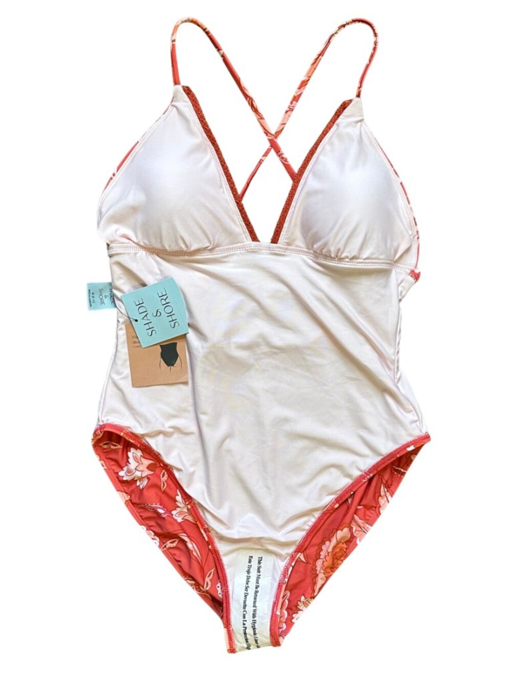 NWT Shade & Shore Coral Floral One Piece Swimsuit M Retro 70s Tropical - Picture 10 of 11